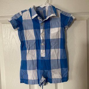 Primary baby polo shortie in blue gingham, 3-6 mo